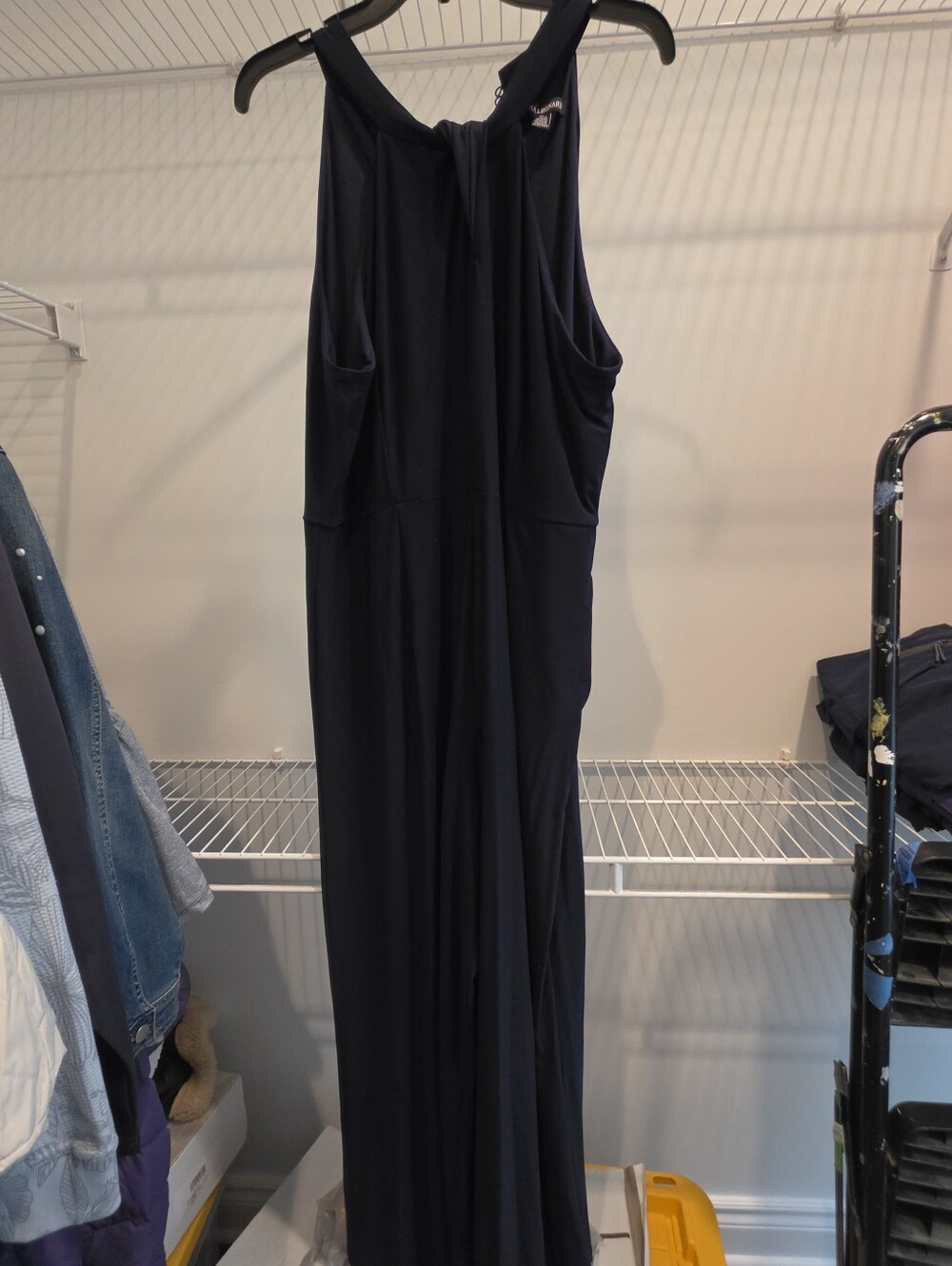 Nina Leonard Navy Sleeveless Wide-Leg Jumpsuit
